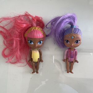 Mattel Shimmer And Shine Dolls 6" Lot of 2 Nickelodeon Pink Purple Hair